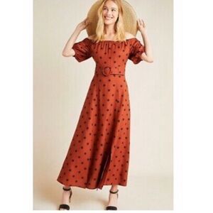 Anthropologie Maeve maxi dress size 2 polka dots rust color